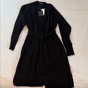 Charter Club Luxury 100% Cashmere Petite Belted Black Cardigan Sweater R13A